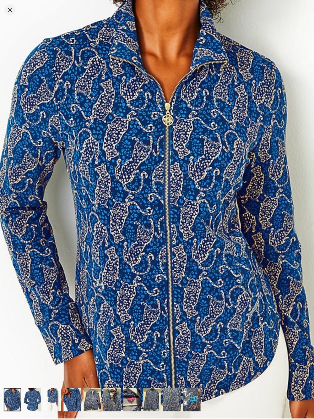 Lilly Pulitzer Blue Leopard Print Zip Jacket